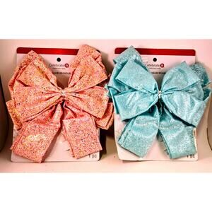 2 Large Christmas Wreath Bows Tree Topper Pink Blue Indoor Outdoor Holiday Decor